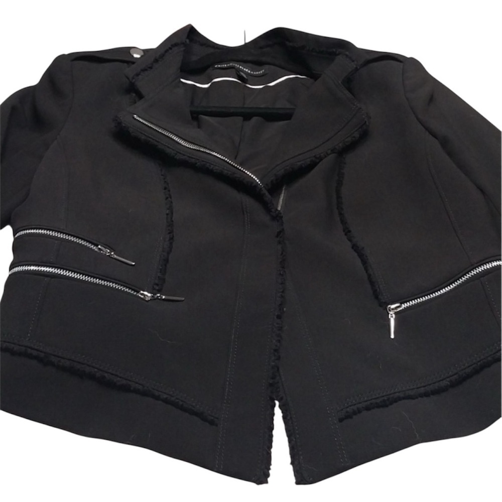 🖤EUC•WHBM Black Raw Edge Moto Jacket with silver zippers. Size 8. - Picture 9 of 11